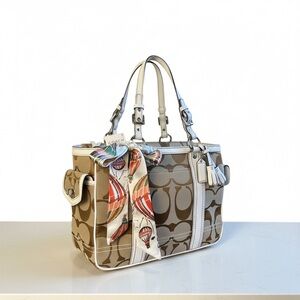 Coach Brown and White Signature Tote Bag